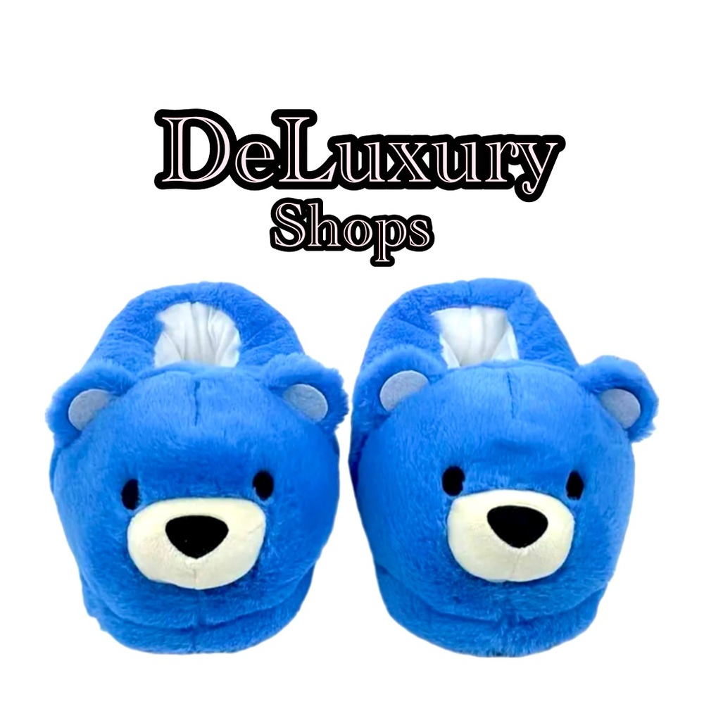 Blue Teddy Bear Slippers